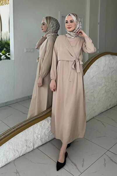 SİNDAL BAĞLAMALI ELBİSE 9-15503 - BEJ