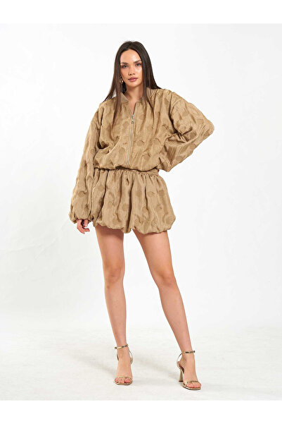 Coral Bomber Zipper Jacket 160893 Beige