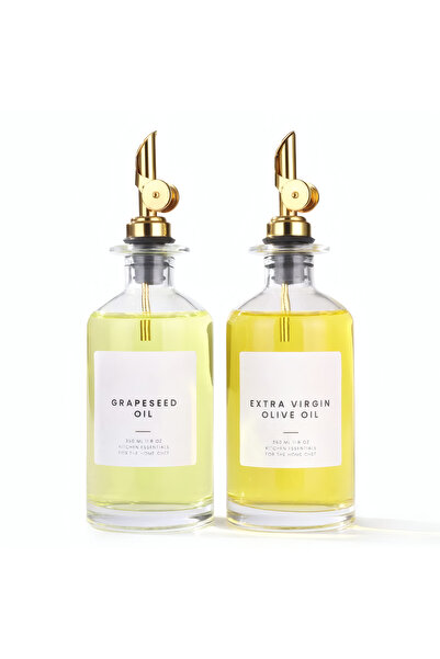 OEM Set of 2 Glass Oliviers, Gold Dropper, 350 ML, Oil, Vinegar, Syrups, With...