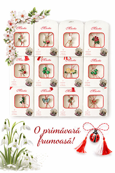 GIA'S WORLD Set 12 Mărțișoare - Motive Primăvară - mărțișoare 1-8 martie cadouri