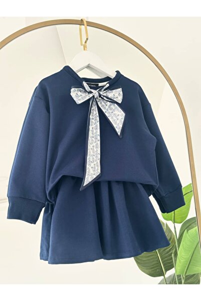minnoşkidsbutik kız Çocuk Lacivert Fularlı Etekli Takım