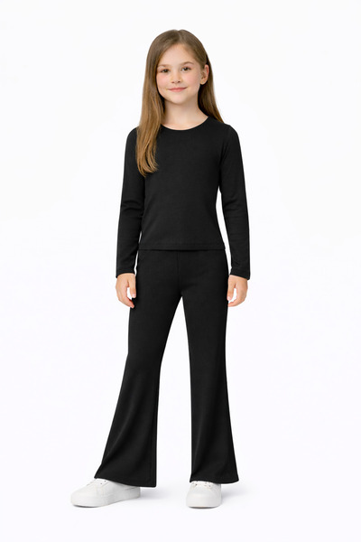 LEONE KOLEKSİYON Κοριτσίστικο Μαύρο Μακρυμάνικο Σετ Δύο Τεμαχίων από Ύφασμα M...