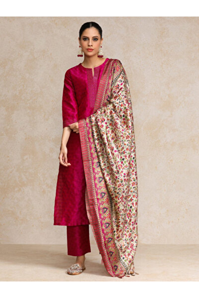 MYSMAR Pink Embroidered Kurta With Bottom & Dupatta - VRN1145 | Pink