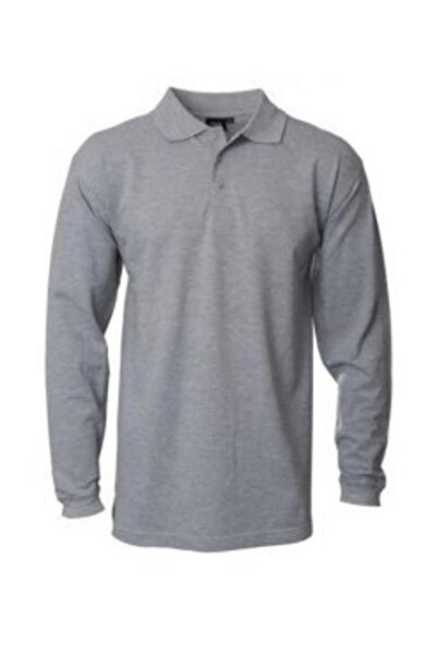 OKULCA Γκρι Unisex χτενισμένο βαμβακερό μπλουζάκι πόλο γιακά