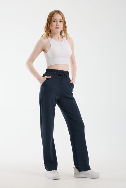 Warasiva Women's Smoked Plain Leg Modal Fabric Sweatpants with Waist Tie (Suitable for Height 1.65 and Below)