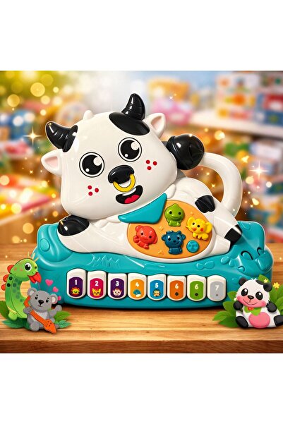 ZİVENTA Eğitici Müzikli ve Işıklı Sevimli İnek Piyano Hayvan Sesli Fonksiyone...