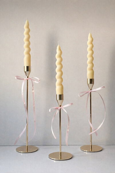 Evremly Home Fransız Burgu Şamdan Mum|Açık Sarı (3 adet)