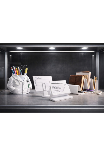 Mayah Concept 4’lü Beyaz Masaüstü Organizer Seti Doktor Temalı Kalemlik Notlu...