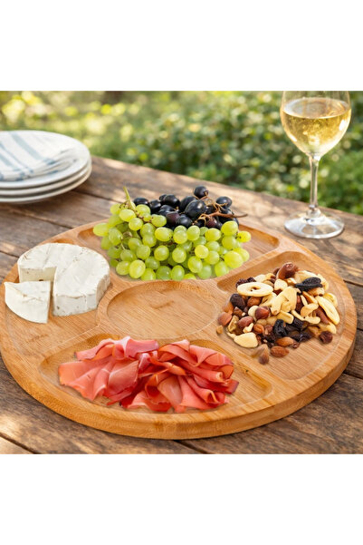 Selgot Rotating Bamboo Platter with 5 Compartments, Size 33 x 4 cm