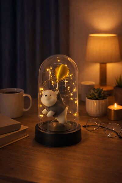 NOVATECH İNOVASYON Fanus İçinde Balonlu Ayıcık Figürlü Peri Led Dekoratif Işı...