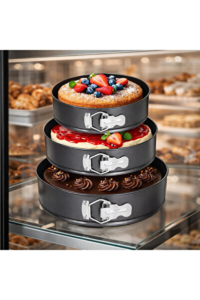 COCEM 3’lü Kelepçeli Kek Kalıbı Seti Yapışmaz Kaplama Çıkarılabilir Taban Pas...