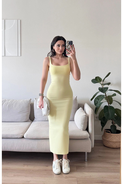 Zoom Butik Ön Arka Kare Elbise - SARI