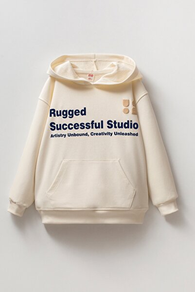 DMB BOYS & GIRLS Mow Kids Boy's Basic Hooded Cream Sweatshirt