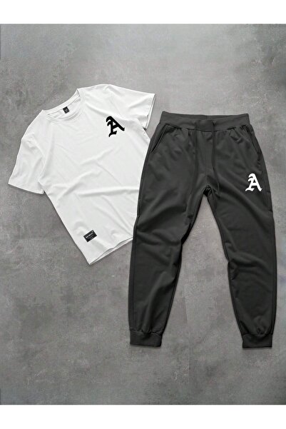 PENTHİLUS Men's Letter Printed T-Shirt & Long Pants 2-Piece Set