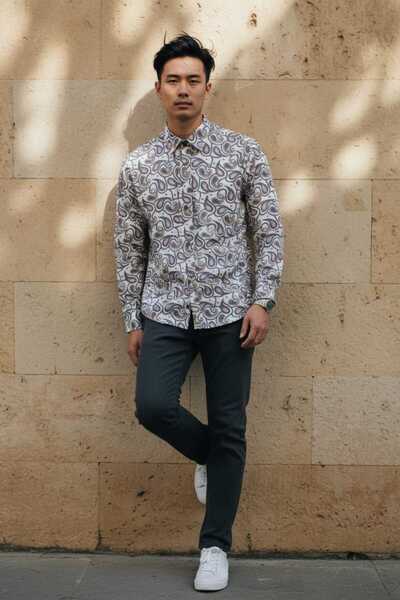 Louis Fabel Colorful Shawl Patterned Long Sleeve Men's Shirt