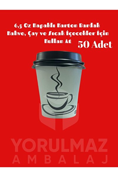 yorulmaz ambalaj 💥 6,5 Oz Kapaklı Karton Bardak 50 Adet – Kahve Ve Sıcak İçe...