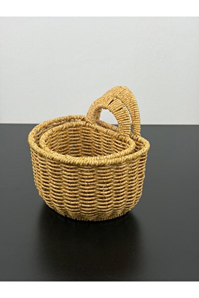 YzHome 2-Piece Wicker Rattan Basket with Handles, Flower Pot Decoration, Hanging