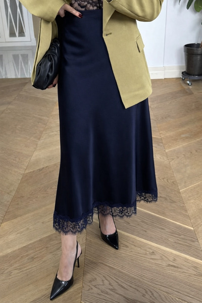 ÇEÇİM Δαντέλα Λεπτομερής Σατέν Μίντι Φούστα NSA-58087