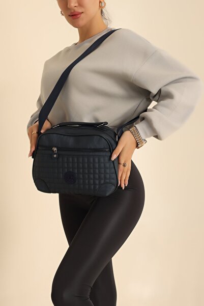SA-EF Navy Blue Quilted Detail Handbag and Shoulder Bag with Plenty of Pockets