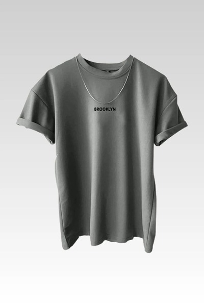Elvino Gray Oversize Unisex Brooklyn Printed Summer Tshirt