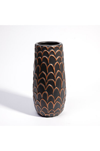 Malooki Decorative Ceramic Vase – Black and Copper with Patterned - 28 cm