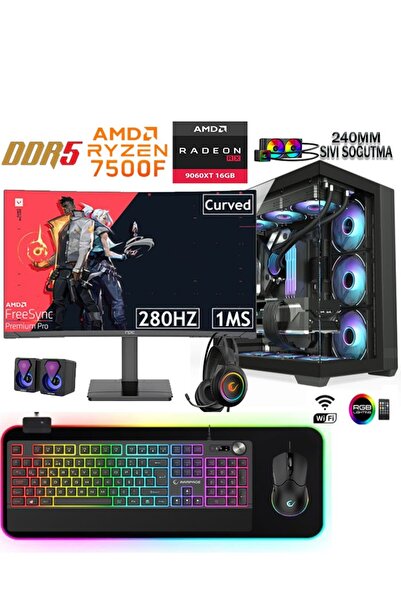Apphirex PRİME 59X Ryzen 5 7500F 16GB DDR5 1TB M2 SSD RX9060XT 16GB 27' 280Hz...
