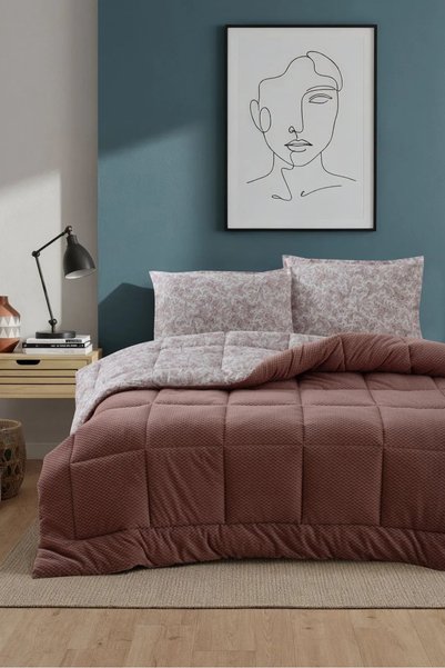 Evnur Home Comforter Uyku Seti (lastikli Çarşaf) 4 Parça - Çift Kişilik GÜL K...