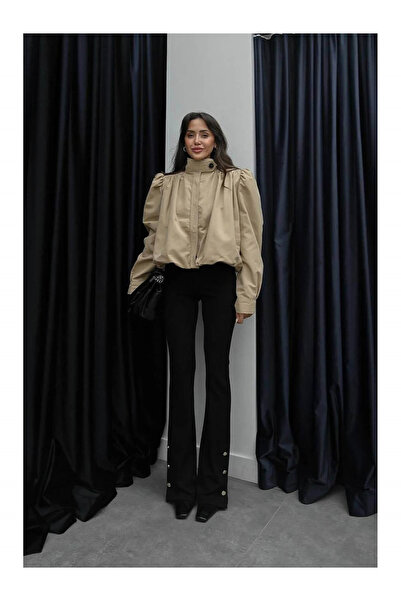 Coral Short Jacket with Padded Shoulders and Drawstring 85180 Beige