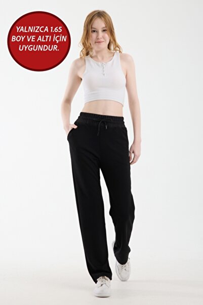 Warasiva Women's Black Straight-Leg Modal Fabric Sweatpants with Waist Tie an...