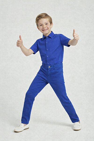 nacar çarşı Αγόρια Saks Μπλε κοντομάνικο πουκάμισο Saks Μπλε παντελόνι Ρούχα ...