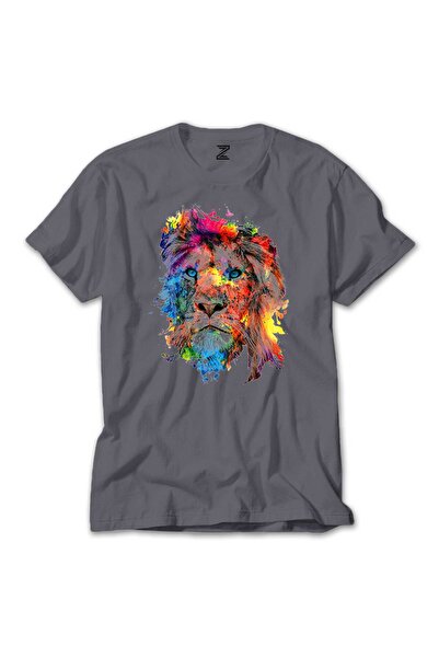 CrowsGate Tricou gri cu leu și curcubeu