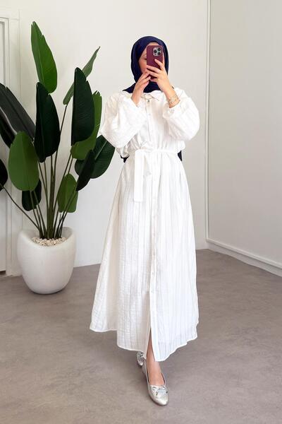 SİNDAL Düğmeli Elbise - Beyaz