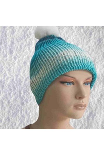sylar Hand-knitted warm winter beanie in a blue blend of natural wool and acr...