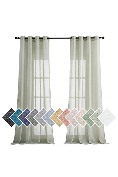 OEM Semi-sheer Curtains - Linen Look, Set of 2 Pieces - 245x140 cm, White-Gre...