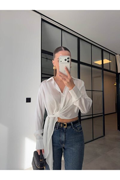 BB Bensu Buyruk Belden Tie-Dye Satin Shirt Ecru