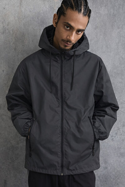 DAMGA JEANS Men's Comfort Fit Lined Casual Smoked Raincoat & Windbreaker