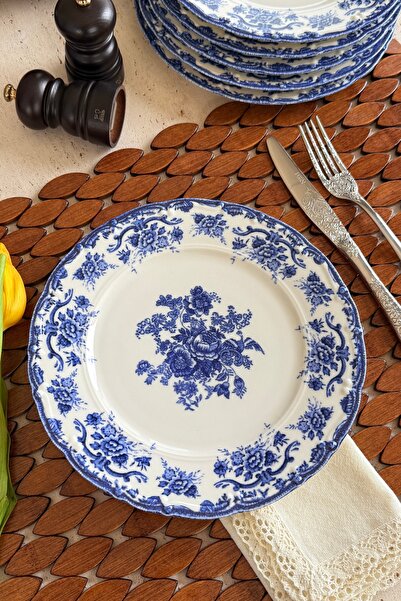 porselenden Antique Deep Azul 6 kişilik 25 cm Özel Tasarım Premium Porselen S...