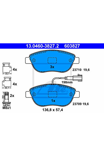 Ate Σετ τακάκια φρένων, δισκόφρενα 13.0460-3827.2 Abarth 500 / 595 / 695/500C...