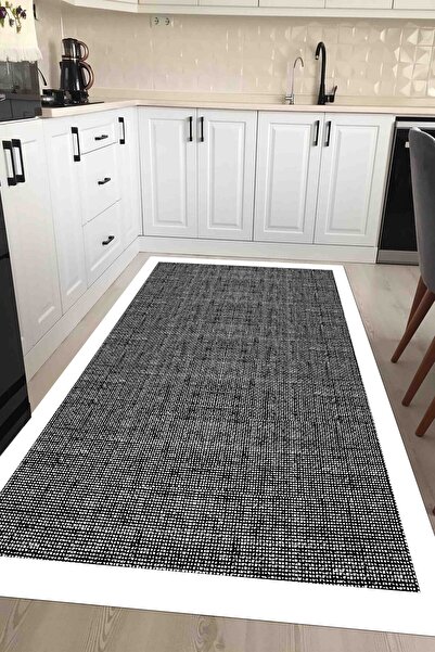 VOPTEKS Siyah Beyaz Halı Mutfak Halısı Makinede Yıkanabilir Halı Kaymaz Taban...