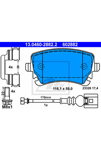 Ate Σετ τακάκια φρένων, δισκόφρενα 13.0460-2882.2