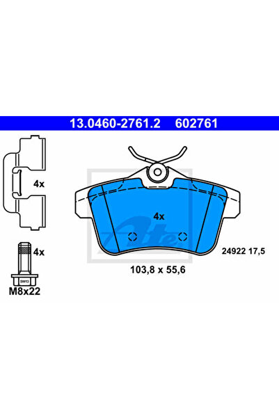 Ate Σετ τακάκια φρένων, δισκόφρενα 13.0460-2761.2