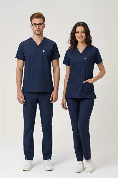 Pratik Medikal Patriot Blue Lycra Scrubs Doctor Nurse Uniform Bat Sleeve Set ...