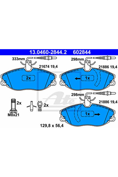 Ate Σετ τακάκια φρένων, δισκόφρενα 13.0460-2844.2