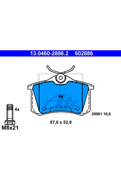 Ate Σετ τακάκια φρένων, δισκόφρενα 13.0460-2886.2