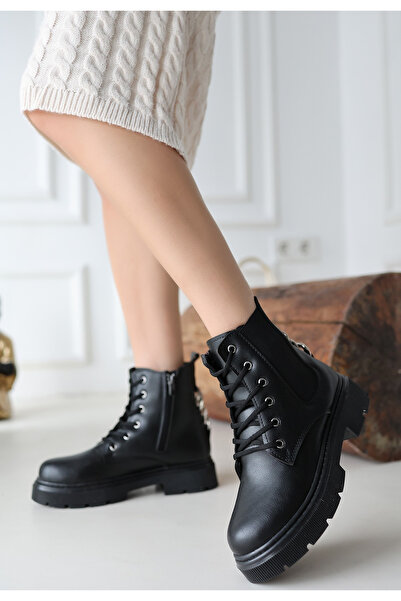Erbilden Harte Black Skin Lace up Boots