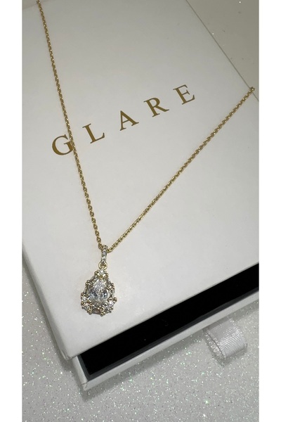 GLARE JEWELRY CO Tektaş Damla Zirkon Taşlı Paslanmaz Çelik Kolye