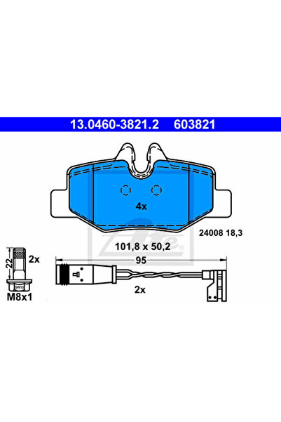 Ate Σετ τακάκια φρένων, δισκόφρενα 13.0460-3821.2
