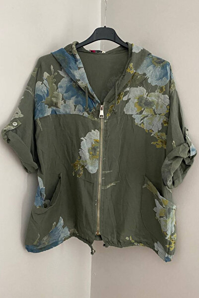 AYASOFYA OTANTIK Women's Italian Khaki Ethnic Bouquet Patterned Hooded Zipper...