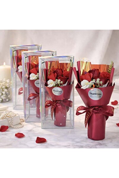 velve Set of 4 bouquets with mixed soap flowers in acetophan box "Thank You"