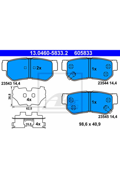 Ate Σετ τακάκια φρένων, δισκόφρενα 13.0460-5833.2